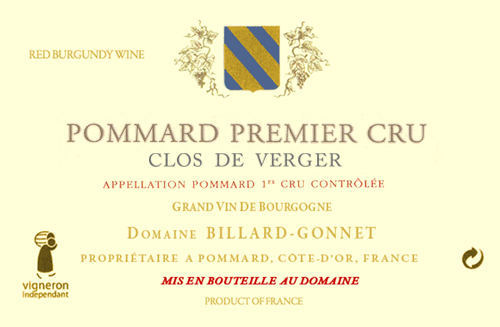 Pommard Premier Cru Clos de Verger Domaine Billard-Gonnet 2019